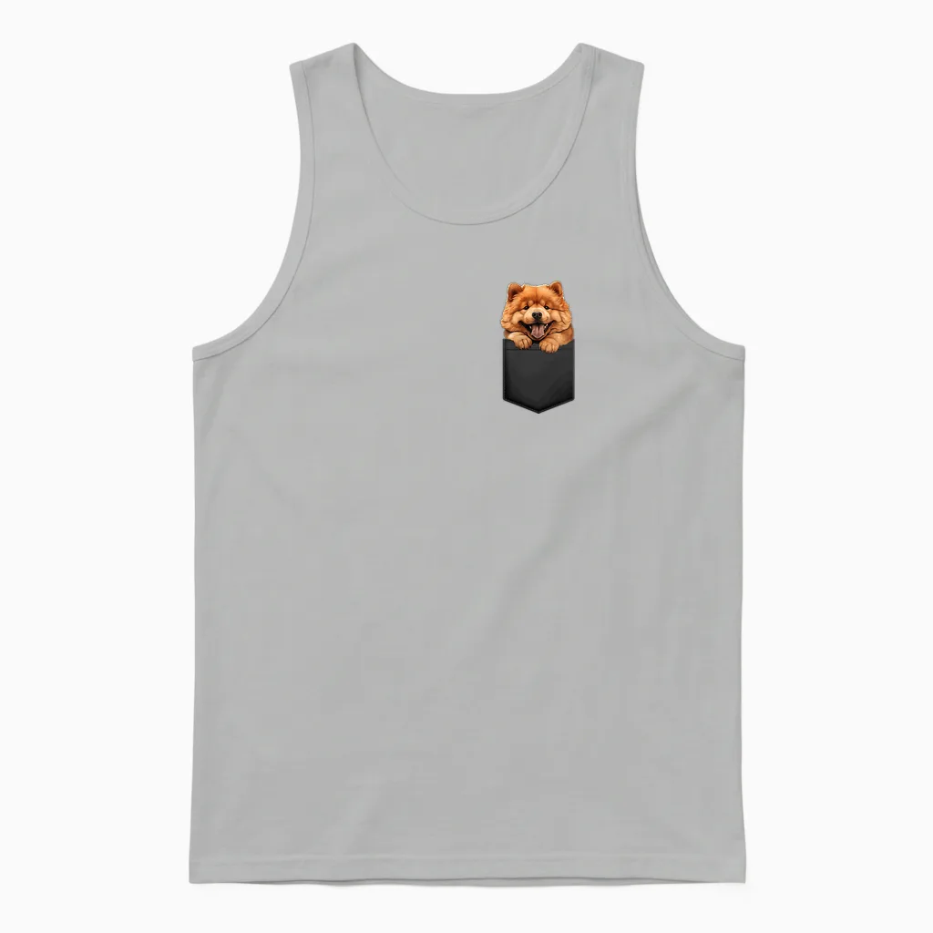 Fonny Chow Chow Puppy in a Pocket Pet Lover Unisex Tank Top in Ash