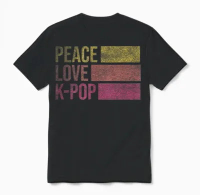 Retro K-Pop for Teen Girls Women Kpop and Peace Unisex T-Shirt - Black
