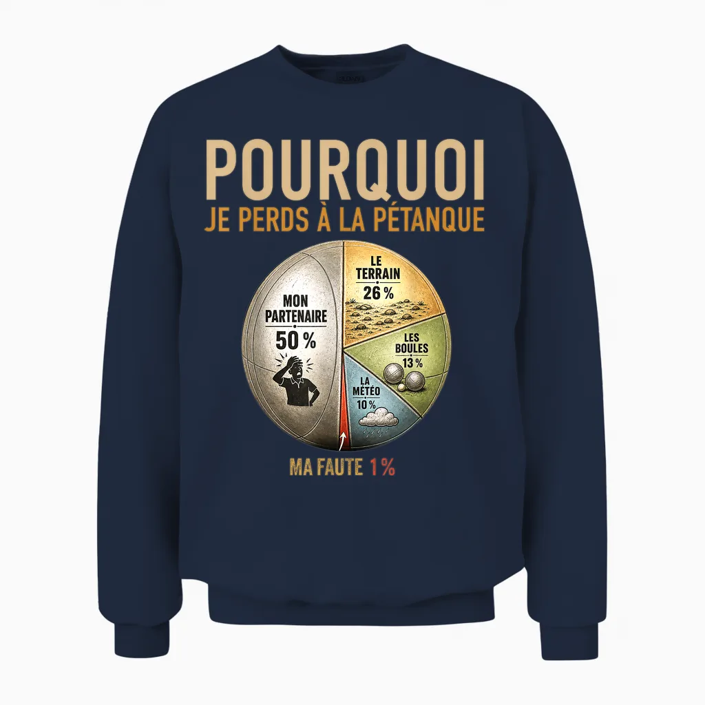 Bouliste Perdant Pourquoi Je Perds à La Pétanque Unisex Sweatshirt in Navy