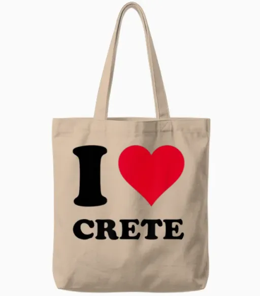 I Love Crete T-Shirt, White, S Tote Bags - Natural