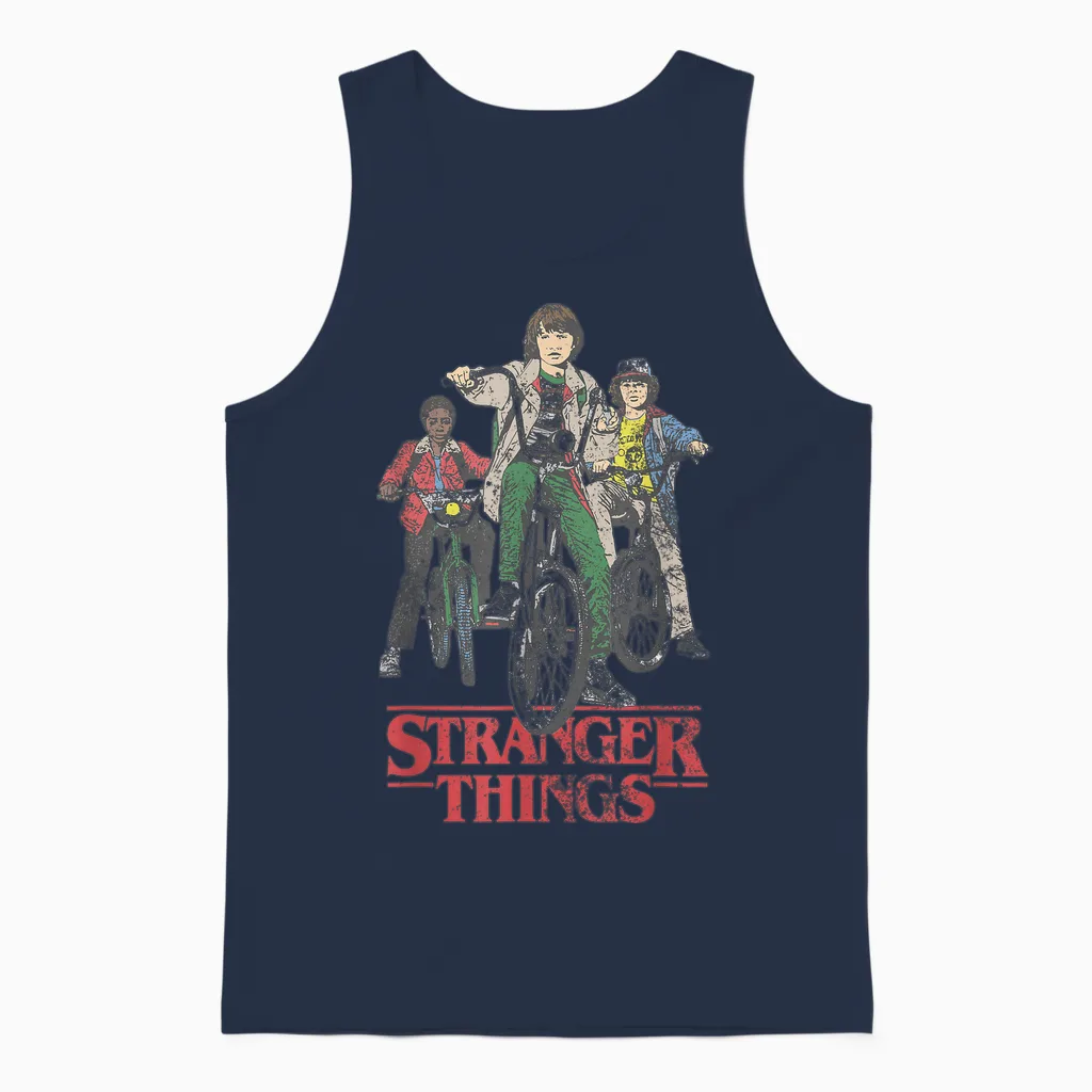 Stranger Things Hawkins Bike Riders T-Shirt, White, S Unisex Tank Top in Navy