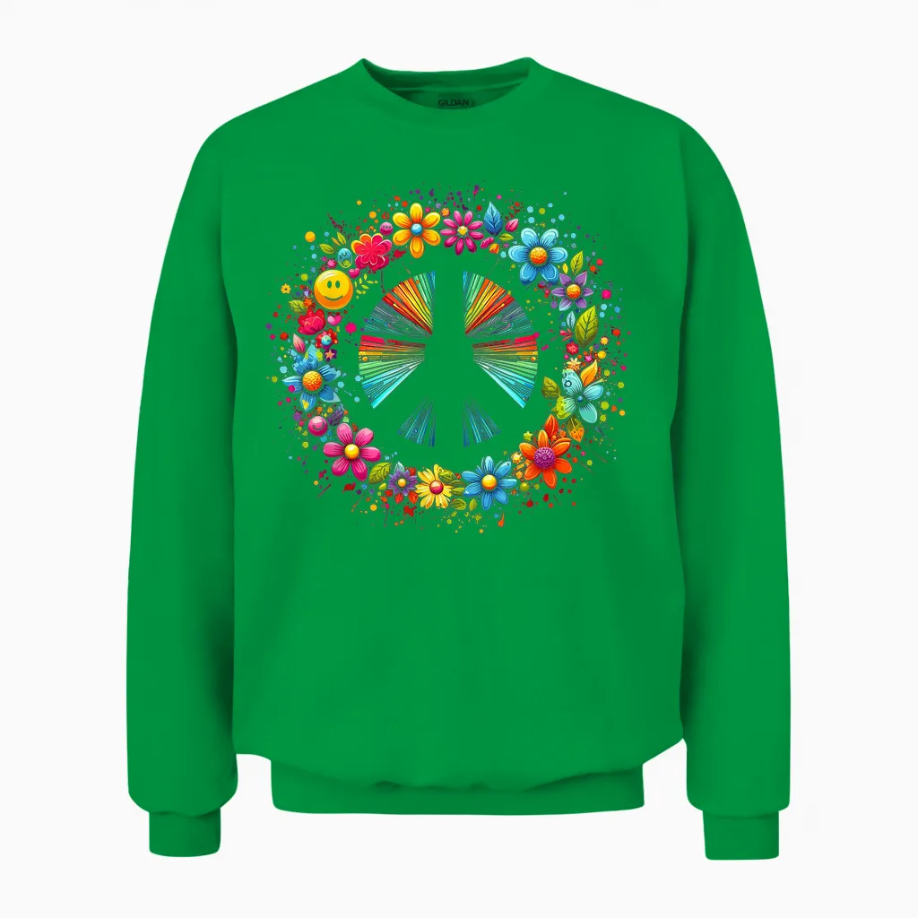 Peace Love Hippie Retro Tie Dye 60s 70s Vintage Graphic Unisex Sweatshirt in Irish Green