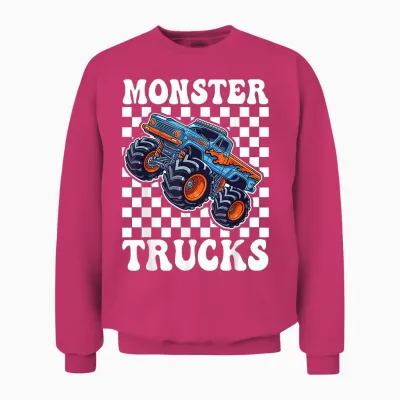 Monster Truck for Toddlers, Kids Monster Truck Retro Vintage Unisex Sweatshirt - Heliconia