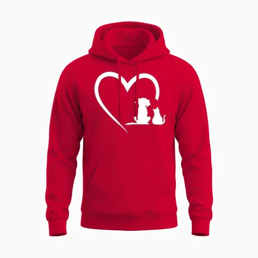 Dog Puppy Dog Cat Heart Dog Lover - Dog & Cat Unisex Hoodie - Red