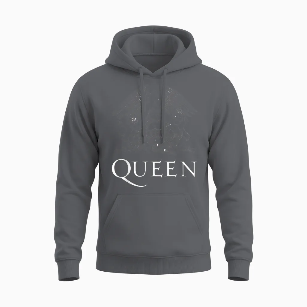 Official Classic Queen Logo White Unisex Hoodie in Charcoal