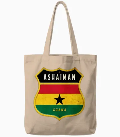 Ashaiman Ghana Coat of Arms Flag Design Tote Bags - Natural