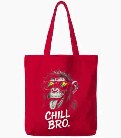 Chill Bro Cool Monkey with Sunglasses Funny Saying Gamer T-Shirt, Black, S Tote Bags - Red