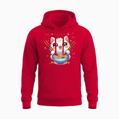 Katze Ramen Essen Nudeln Manga Anime Japanisch Kawaii Cute T-Shirt, Black Unisex Hoodie - Red