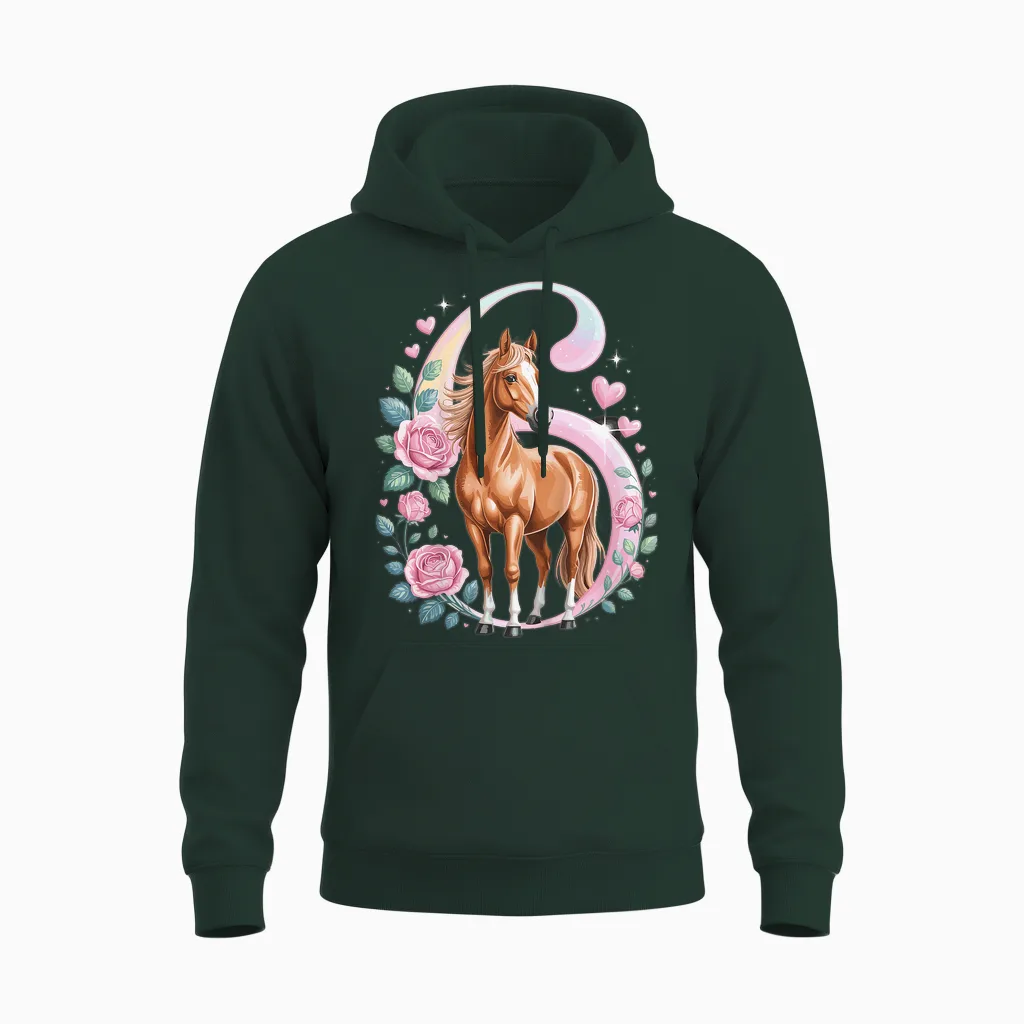 6th Birthday Horse Girl 6 Years Horse Decoration Riding Pony Unisex Hoodie in Forest
