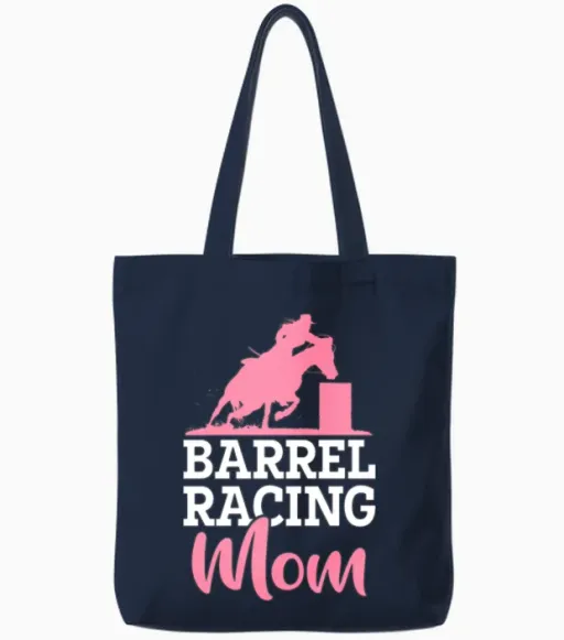 Barrel Racer Rodeo Horse Barrel Racing Mom Tote Bags in Navy