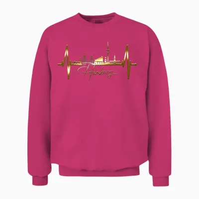 Hamburg Skyline Heartbeat Silhouette Love I Love Hamburg T-Shirt, Black Unisex Sweatshirt - Heliconia