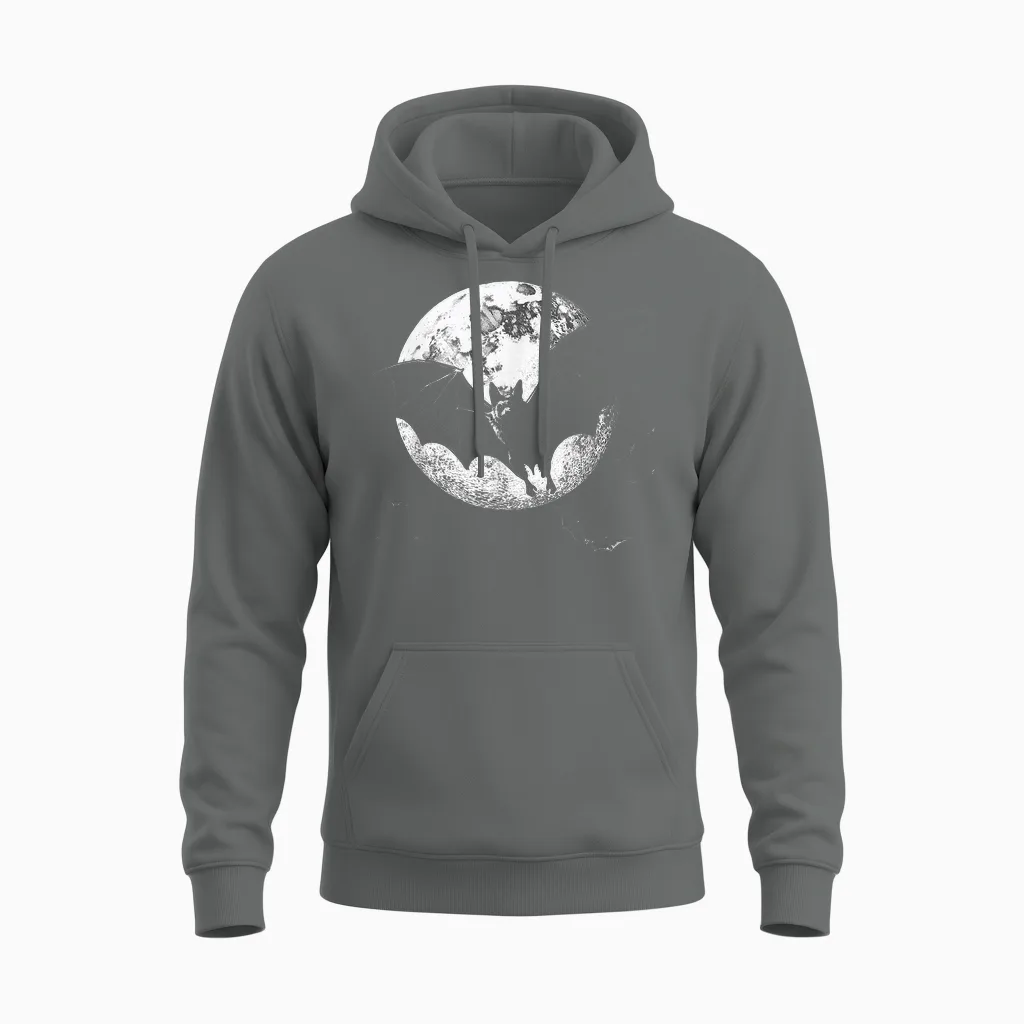Gothic Bat Full Moon Halloween Horror Vampire Goth Girl T-Shirt, Black Unisex Hoodie in Graphite Heather