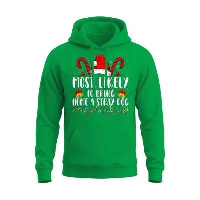 Most Likely to Bring Home a Stray Dog Christmas Unisex Hoodie - Irish Green