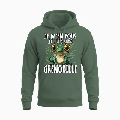 Je M'en Fous Je Suis Une Grenouille - Cute Frog T-Shirt, Black, S Unisex Hoodie - Military Green