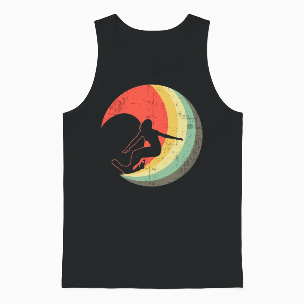 Surfer Girl Vintage Surfing Wave Gift Idea Unisex Tank Top in Black