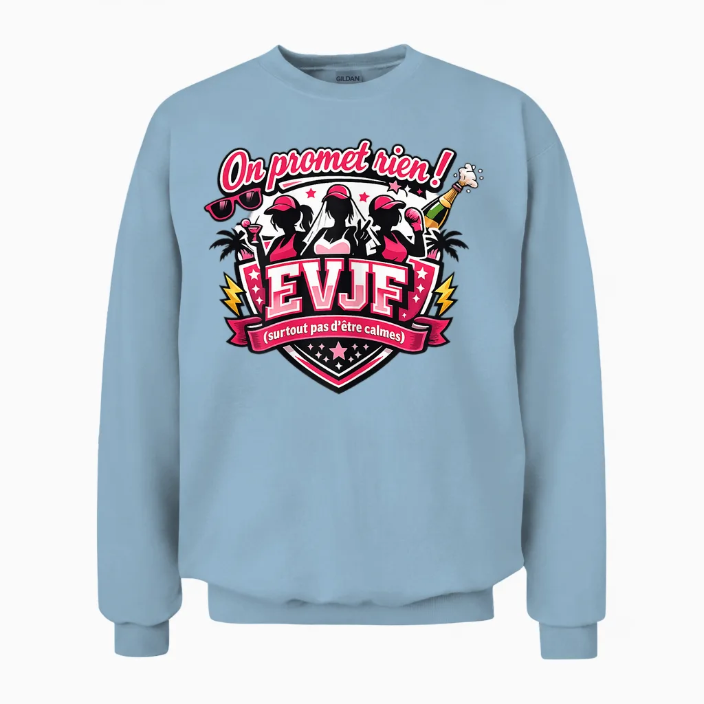 Evjf Femme Future Mariée Humour Original on Promet Rien ! Unisex Sweatshirt in Light Blue
