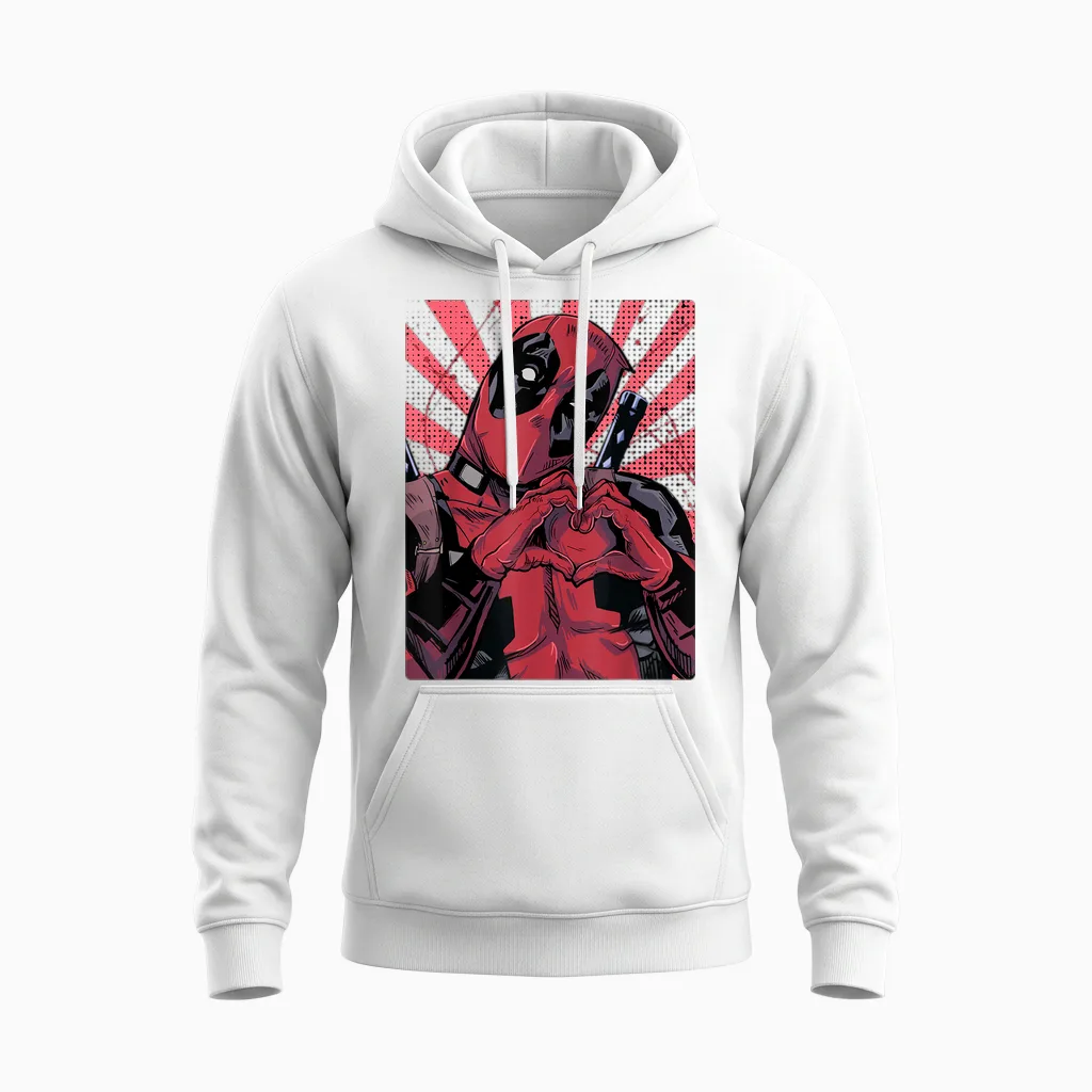 Marvel Deadpool Heart Hands T-Shirt, Black, S Unisex Hoodie in White