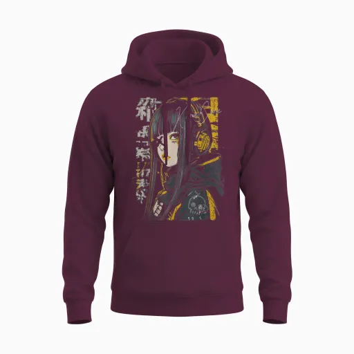 Japan Streetwear Cyberpunk Y2k Techwear Retro Manga Anime Unisex Hoodie - Maroon