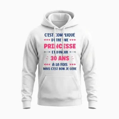 Funny Woman 30 Years Princess Birthday 30 Years T-Shirt, White Unisex Hoodie - White