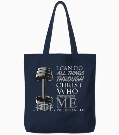 Can Do All Things Weightlifter Christian Gym Bible Verse Tote Bags - Navy