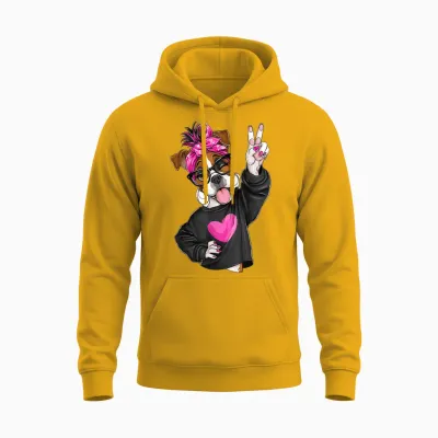 Cute Boxer Girl Lunettes Symbole Paix Chien Graphique Nœud Rose Unisex Hoodie - Gold
