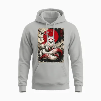 Kitsune Neunschwänziger Fuchs Japanische Mythologie Unisex Hoodie - Ash