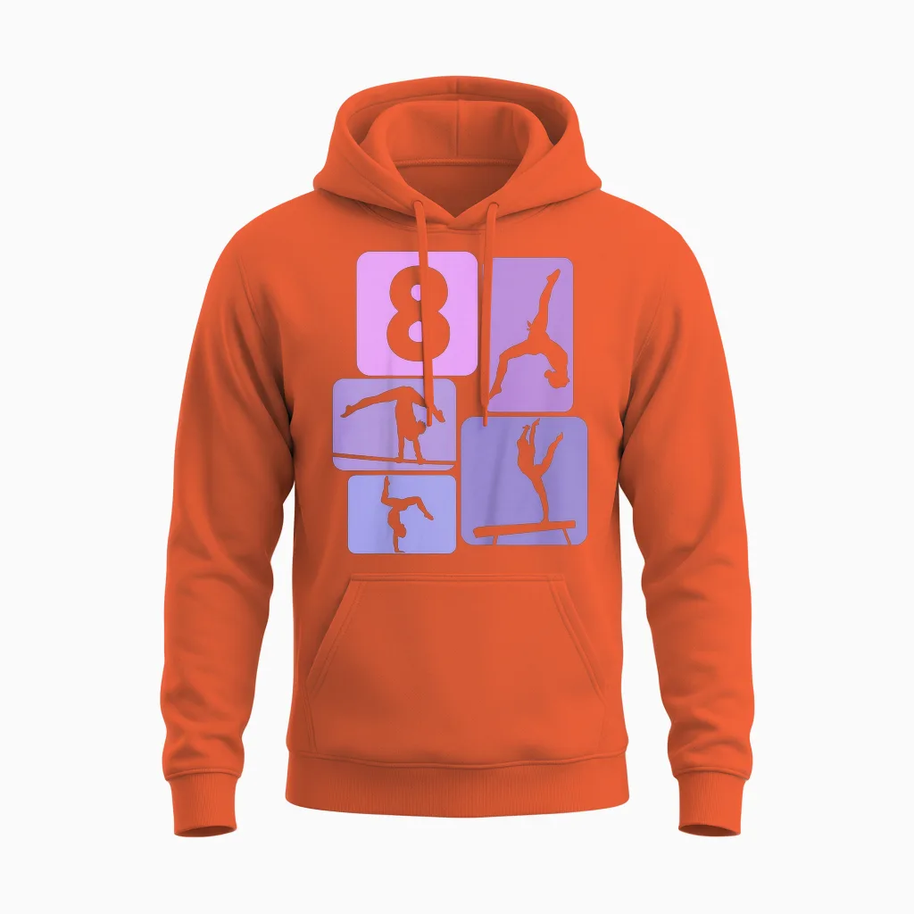 Kids 8th Birthday Girls Gymnastic Dancer 8 Years Gymnastics T-Shirt, Black Unisex Hoodie in Orange