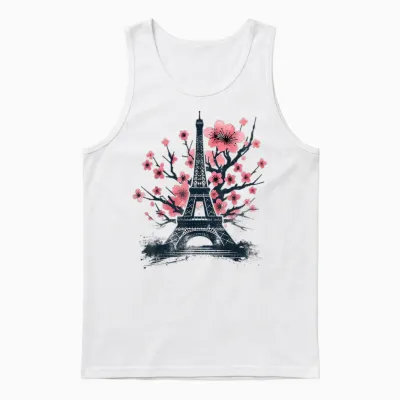 Paris Eiffel Tower Vintage Parisian T-Shirt, White, S Unisex Tank Top - White