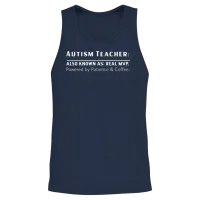 Autism Teacher: Powered by Patience & Coffee Unisex Tank Top - Navy – 2