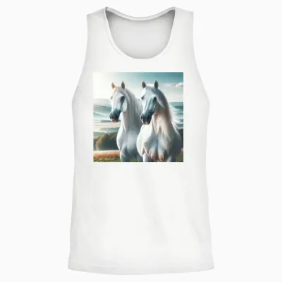 White Double Horse Unisex Tank Top - White