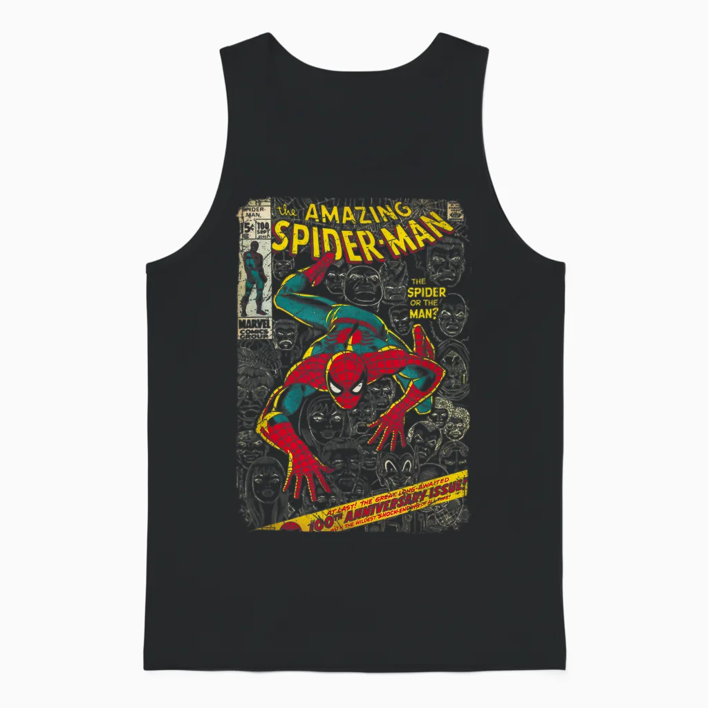 Marvel Spider-Man Comic Book Anniversary Short Sleeve Unisex Tank Top in Black