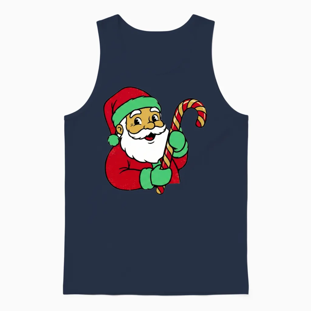 Santa Candy Cane Charm Christmas Unisex Tank Top in Navy