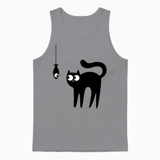 Cat and Fish Lovers Gift Unisex Tank Top in Sport Grey