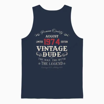 August 1974 Vintage Birthday Present Unisex Tank Top - Navy