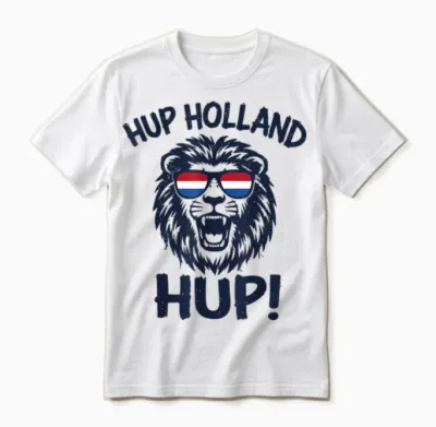 Hup Holland, Netherlands Flag Lion, Nederland Dutch Orange Unisex T-Shirt - White