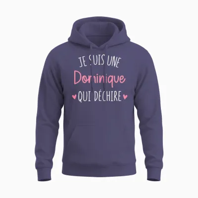 Personalised Women's Gift Name Dominique Qui Déchire T-Shirt, Black, Female X-Small Unisex Hoodie - Heather Sport Dark Navy