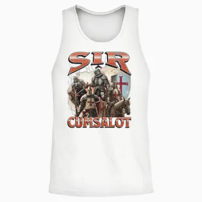 Sir Cumsalot Funny Offensive Knight Meme Bootleg Grafik Unisex Tank Top - White