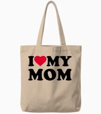 I Love My Mom Heart Grandma Family Tote Bags - Natural