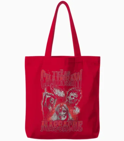 The Texas Chainsaw Massacre Blood Splatter Collage Horror Tote Bags - Red