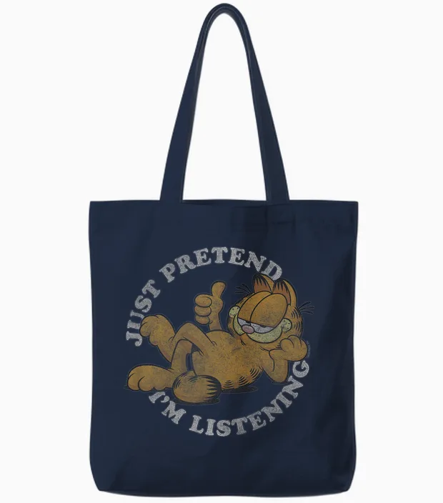 Garfield Just Pretend I'm Listening Tote Bags in Navy