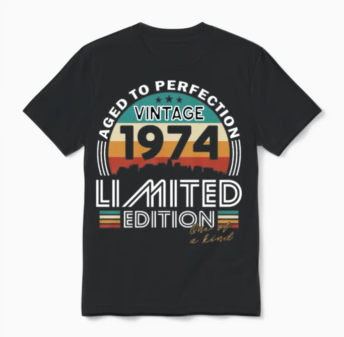 50th Birthday Vintage 1974 Born in 1974 Unisex T-Shirt in Black