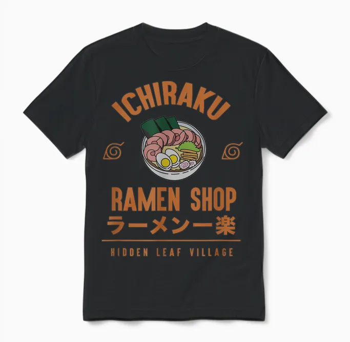 Naruto Shippuden Anime Cartoon Ramen Shop T-Shirt Small Unisex T-Shirt in Black