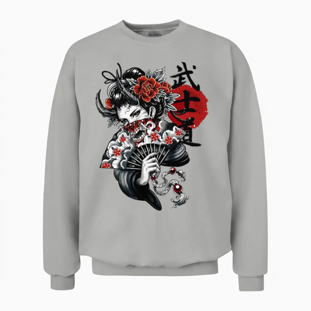 Japanese Geisha Girl Unisex Sweatshirt in Ash