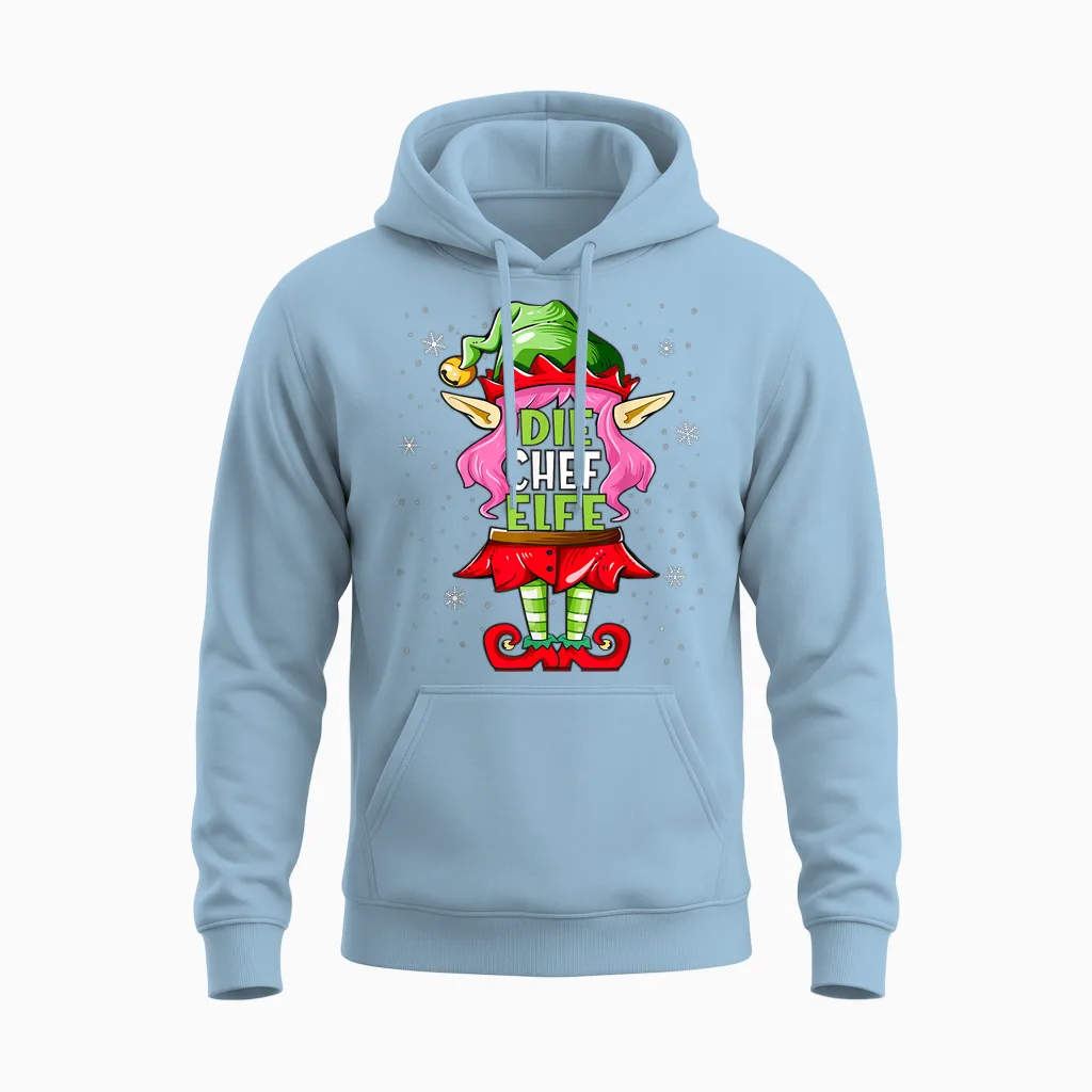 Chef Elf T-Shirt Outfit Christmas Family Christmas T-Shirt, Black Unisex Hoodie in Light Blue