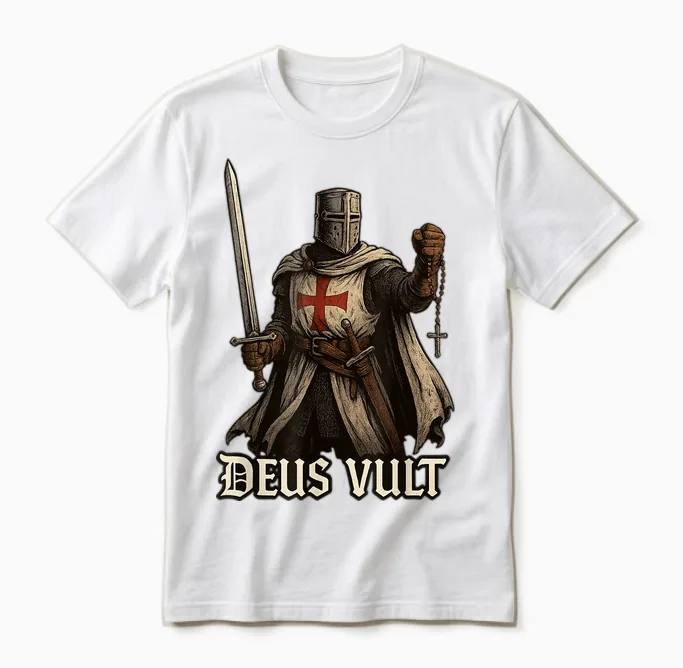 Deus Vult Catholic Knight Templar Crusader Unisex T-Shirt in White