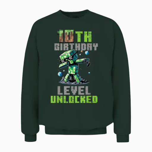 10th Birthday Level Unlocked Pixel Dab 10 Bday Gamer Boys Unisex Sweatshirt - Forest