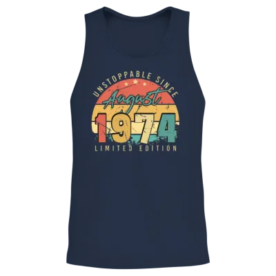 1974 August Retro Unisex Tank Top - Navy