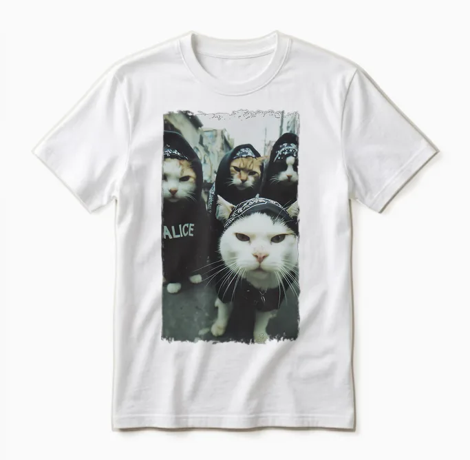 Gangster Katzen Streetwear Cooles Katzenmotiv Lustig Unisex T-Shirt in White