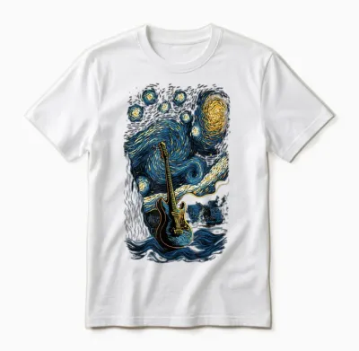 Starry Guitar Gifts Guitarist Rock Concert Festival Guitar Unisex T-Shirt - White