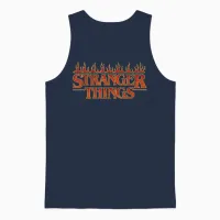 Stranger Things Vintage Flaming Logo T-Shirt, Black, S Unisex Tank Top in Navy - 1